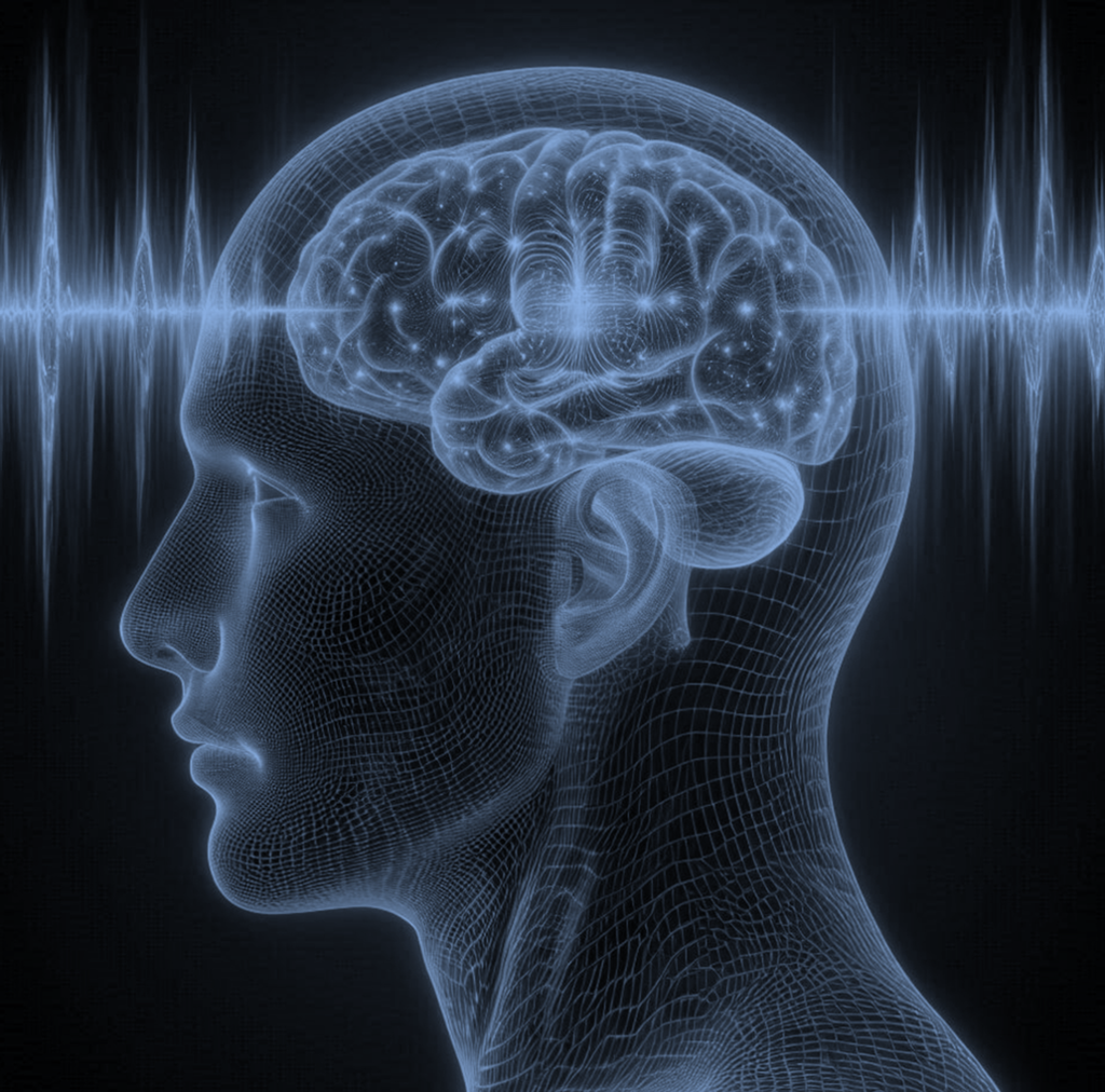 X-ray illustration of a human head showing the brain